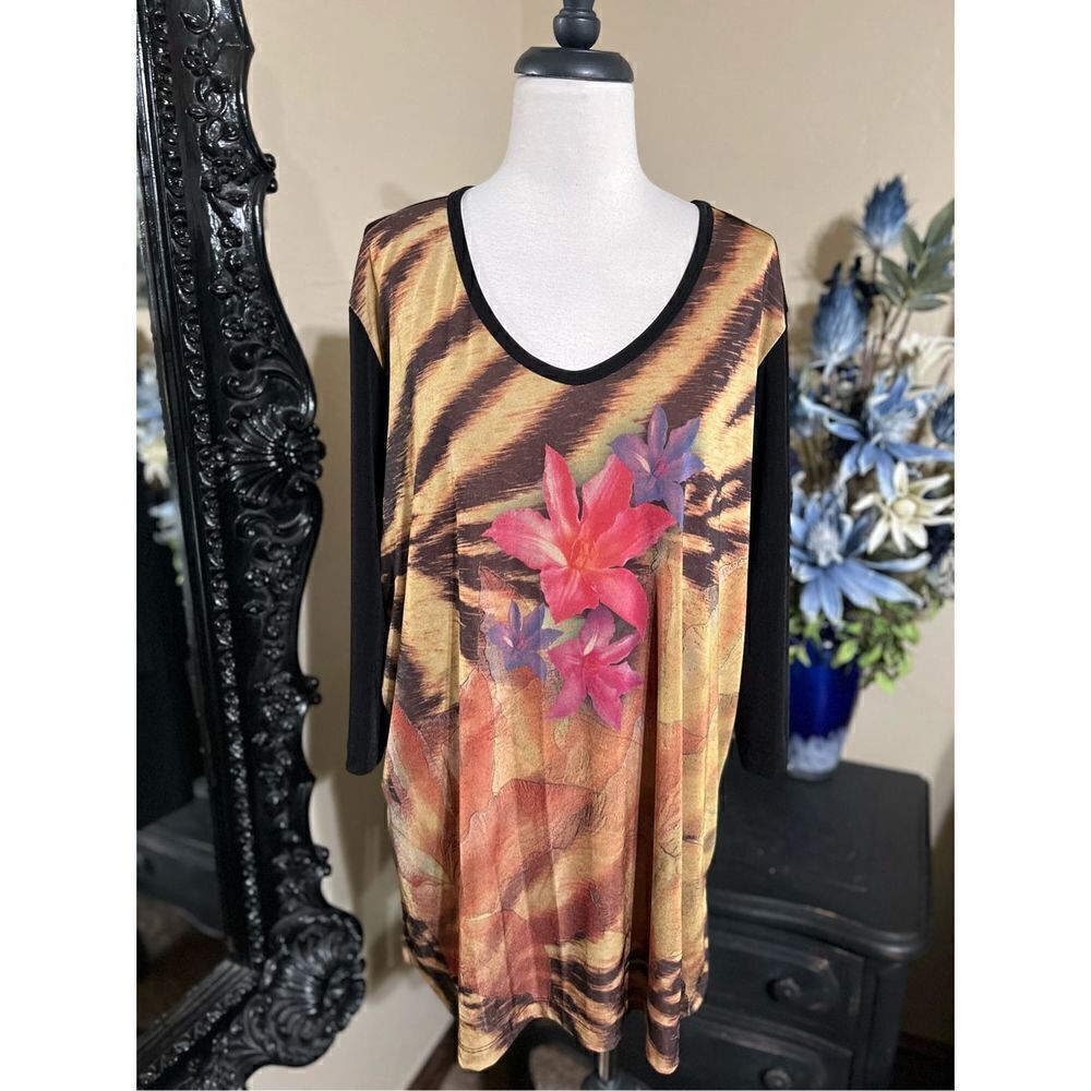 Carolyn Strauss Collection Travel Wear 3/4 Sleeve Animal Print Tunic Size 1X